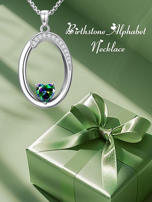 Christmas Gifts for Women Alphabet A to Z Initial Birthstone Pendant Necklaces for Women - 18k White Gold Plated Personalized Name Jewelry Valentine Mothers Day Birthday Gifts for Women Her Girlfriend