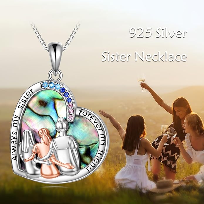AOBOCO Gifts for Sister 2 3 Sisters Necklace for Women Sterling Silver Sister Crystal Pendant Jewelry Birthday Christmas Gifts for Friend Female Friendship Lasts Forever