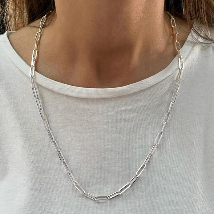 OCHCOH 925 Sterling Silver Clasp 2.5/3/4/5mm Paperclip Chain for Women Silver Chain Necklace 16, 18, 20, 22, 24, 26, 30 Inches