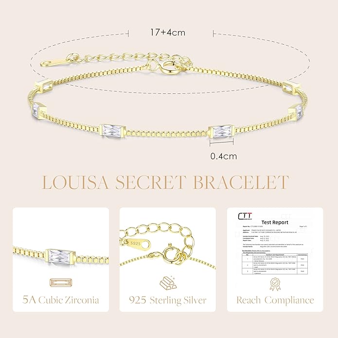 LOUISA SECRET Birthstone Bracelets for Women, 925 Sterling Silver Dainty Simple Women Charm Link Bracelet, Birthday Anniversary Jewelry Gifts for Women Wife Mom Her