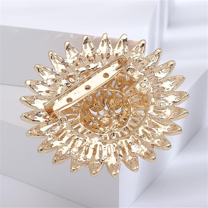 Vintage Rhinestone Round Flower Brooch Pin for Women,Sparkling Floral Lapel Pins Fashion Crystal Cluster Brooches Elegant Dress Accessories Christmas Wedding Jewelry