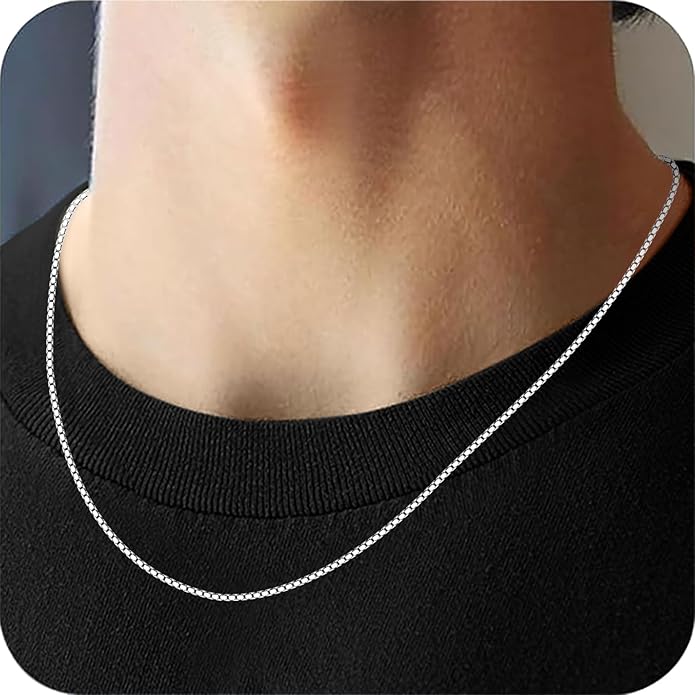 ASHINE 925 Sterling Silver Box Chain Necklace for Women, 1mm 0.8mm Italian Chains, Dainty & Sturdy Necklace with Silver Polishing Cloth Available in 16-36 Inch