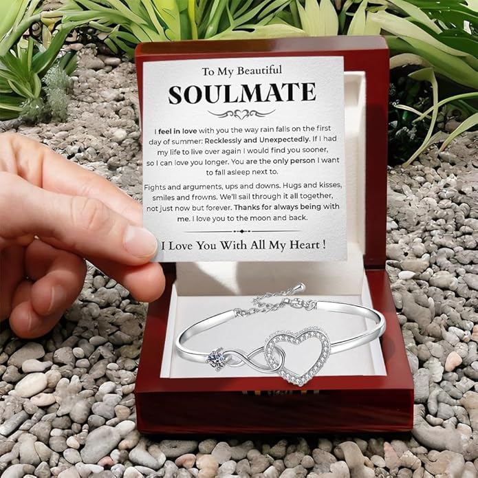 To My Soulmate Bracelet, Soulmate Bracelet For Women, Soulmate's Jewelry Gift From Boyfriend Husband Friend With Message Card And Box Meaning, Valentine Gifts For Her, Birthday Christmas Gifts