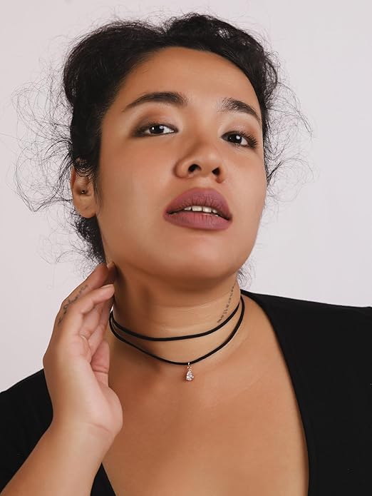 Sacina Layered Black Choker Necklace, Glass Teardrop Chocker, Black Necklace, Gothic Goth Boho Choker, Christmas Jewelry Gift For Women
