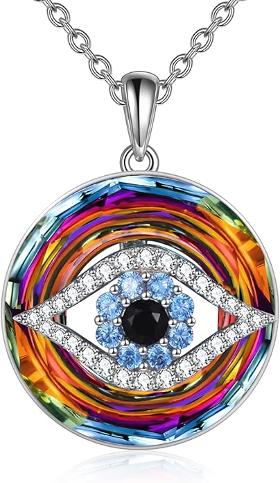 WINNICACA Sterling Silver Evil Eye Necklace Protection Crystal Pendant for Women Good Luck Vintage Evil Eye Pendant Jewelry Birthday Gifts for Women Friend Female