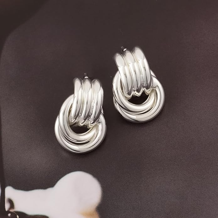NIXMAX Chunky Small Knot Earrings Gold Silver Geometric Earrings for Women Dainty Gold and Silver Plated Dangle Drop Earrings Hypoallergenic and Lightweight Fashion Trendy Jewelry Gifts