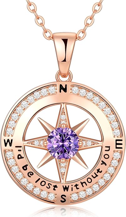 Zifeel Compass Necklace Gifts for Women wife - S925 Sterling Silver Birthstone Necklaces for Women - Anniversary Birthday Gifts for Her Wife Girlfriend - Valentines Mom Mothers Day Christmas Gifts Jewelry for Women