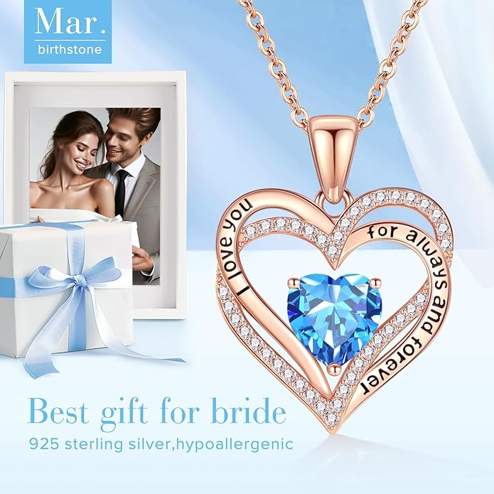 Vakki Birthstone Jewelry for Women Pendant Necklace 925 Sterling Silver Heart Necklace Birthday Gifts for Wife Daughter Girlfriend