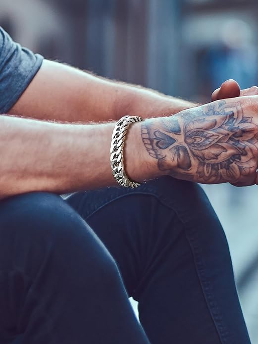 8/12/17mm Wide Cuban Link Bracelet for Men Father Gift 18K Gold/Black Plated Stainless Steel Bracelets 7.4-9 Inches(Gift Wrapped)