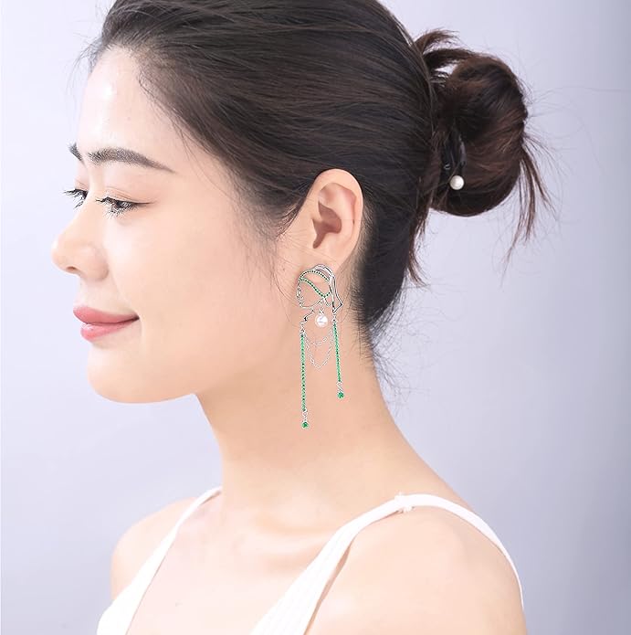 Unique Abstract Face Art | Dangle Statement Long Earrings for Women | Rhinestone Tassel Handmade Chandelier Earrings