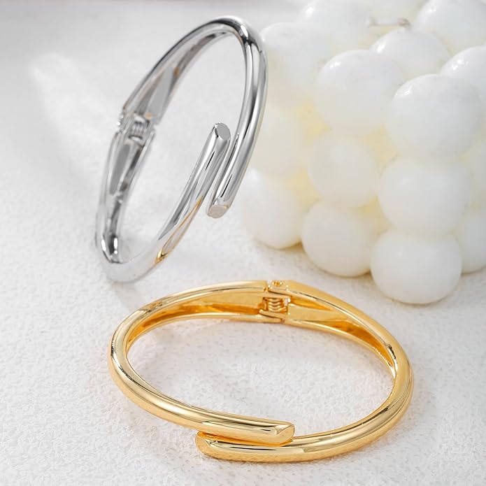 jokcde Chunky Gold/Silver Gold Cuff Bangle Bracelets for Women Trendy Hinged Cuff Open Wide Chunky Gold Bracelet Minimalist Bangle Jewelry Gift