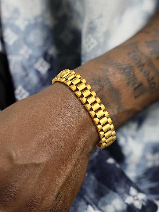 U7 Link Bracelets for Men, Cuban Link/Rope/Watch Band Solid Bracelet, Silver Black Gold Color Wrist Bracelet 3/6/9/12/15mm Width, 6.5/7.5/8.3 Inch Length, Hand Chain Jewelry for Mens Women