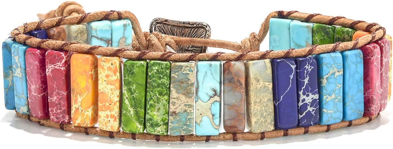 sedmart 7 Chakra Bracelets for Women with Real Stones Leather Wrap Healing Bead Bracelet Women Men Boho Friendship Jewelry