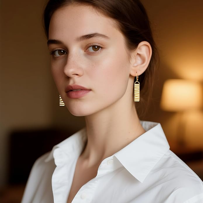 ALEXCRAFT 925 Sterling Silver Dangle Drop Earrings for Women, Hypoallergenic Lightweight Trendy Sterling Silver French Hook Leverback Earrings Long Hammer Bar Drop Earing for Women Statement Jewelry