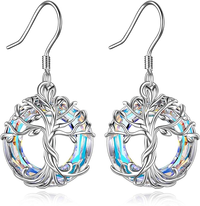 TOUPOP Tree of Life Earrings 925 Sterling Silver Family Tree Dangle Drop Earrings Crystal Jewelry Birthday Christmas Gifts for Women Her
