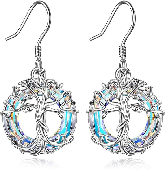 TOUPOP Tree of Life Earrings 925 Sterling Silver Family Tree Dangle Drop Earrings Crystal Jewelry Birthday Christmas Gifts for Women Her