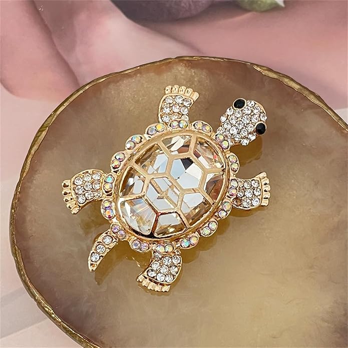 Cute Tortoise Brooch for Women,Rhinestone Crystal Turtle Tortoise Shell Brooch Pins Vintage Animal Lapel Pins Fashion Clothing Accessories Decorative Jewelry Mother's Day Easter