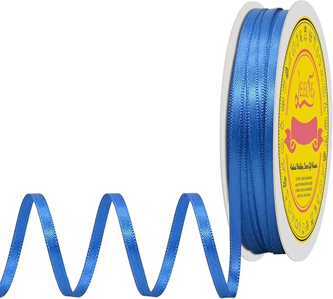 LEEQE Double Face Royal Blue Satin Thin Ribbon 1/8 inch X 50 Yards Polyester Royal Blue Ribbon for Gift Wrapping Very Suitable for Weddings Party Hair Bow Invitation Decorations and More