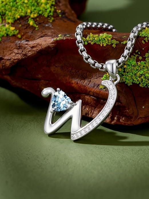 Christmas Gifts for Women Alphabet A to Z Initial Birthstone Pendant Necklaces for Women - 18k White Gold Plated Personalized Name Jewelry Valentine Mothers Day Birthday Gifts for Women Her Girlfriend