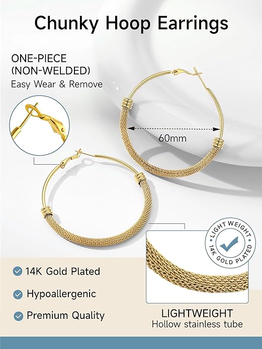 PROSTEEL 30/40/60/80/100mm Chunky Hoop Earrings For Women Gold Plated/Black Stainless Steel Hoops Earrings Statement Jewelry