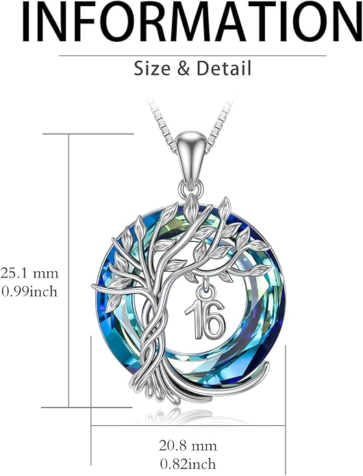 TOUPOP Birthday Gifts for Women 925 Sterling Silver Tree of Life Year Old Necklace Circle Crystal Jewelry Christmas Gifts for Her Wife Mom Mother Grandma Grandmother