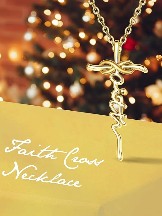 Faith Infinite Necklaces for Women, 14K Gold Protection Eternal Christian Jewelry Anniversary, Birthday Gift for Wife Mom Her
