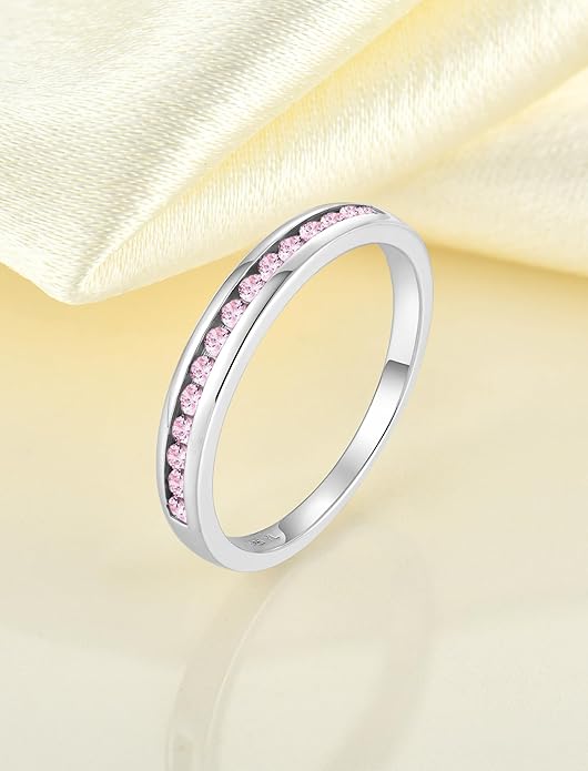 YL Stackable Rings 925 Sterling Silver Halo Birthstone Eternity Bands Jewelry for Women