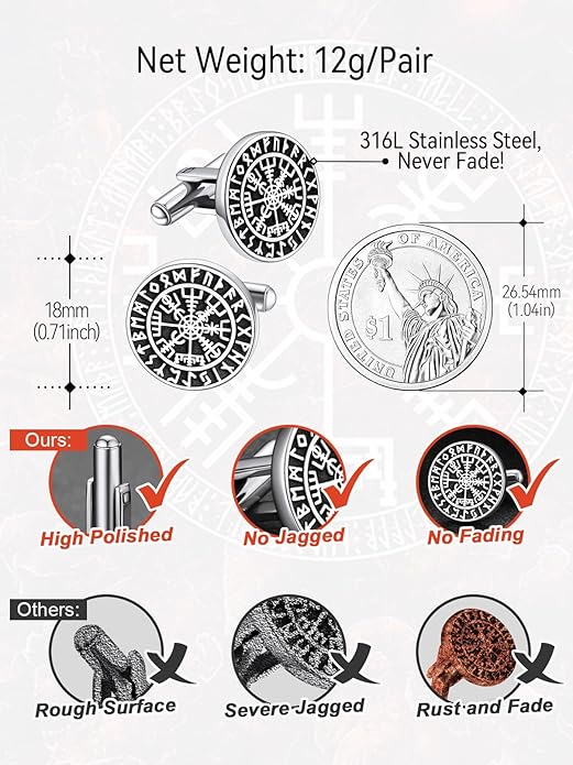 FaithHeart Mens Cufflinks, Norse Viking Tuxedo Shirt Cuff Links, Stainless Steel Cuff Links and Shirt Studs, Gift Box