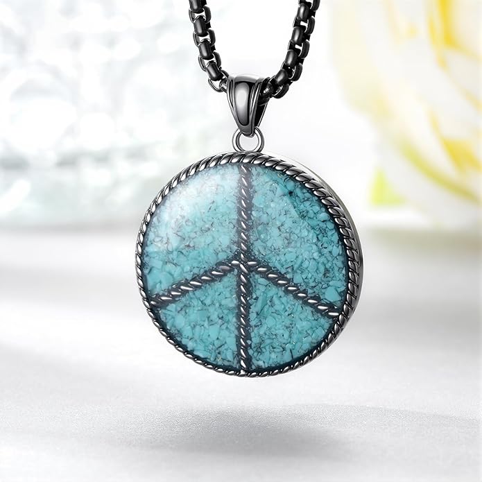 Zaruiqun Peace Sign Necklace 925 Sterling Silver Hippie Necklace 1960s 1970s Hippie Party Accessories Jewelry for Men Women