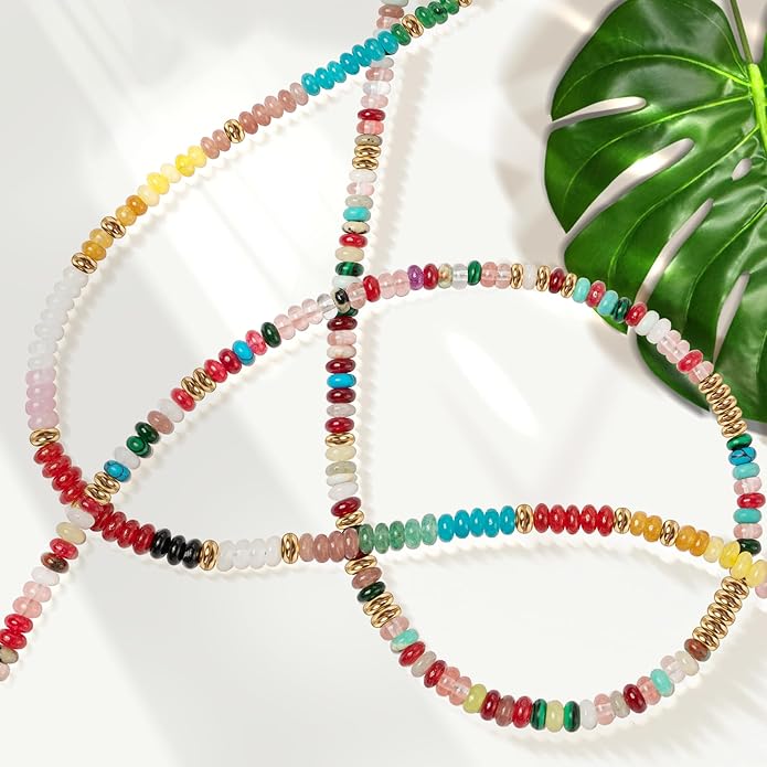 AGOT Beaded Gemstone Necklace for Women: Boho Bead Choker Natural Stone Necklaces - Handmade Jewelry for Summer Beach