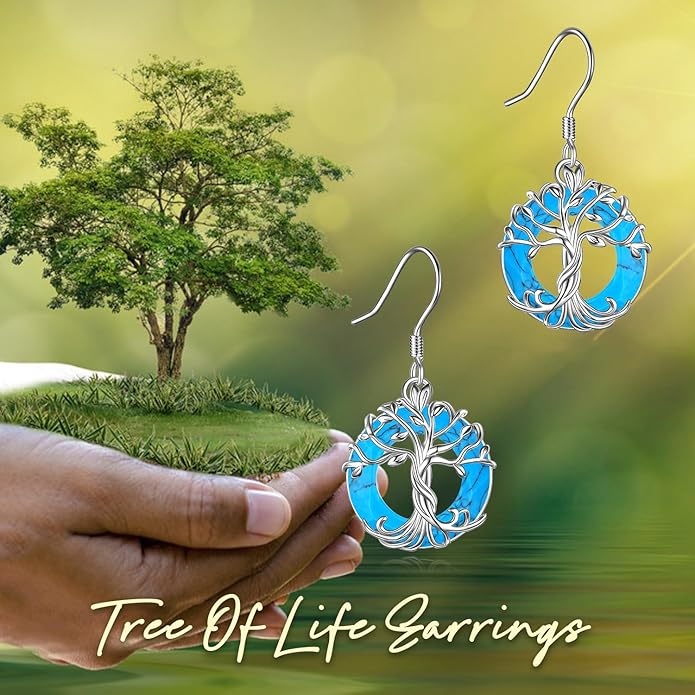 TOUPOP Tree of Life Earrings 925 Sterling Silver Family Tree Dangle Drop Earrings Crystal Jewelry Birthday Christmas Gifts for Women Her