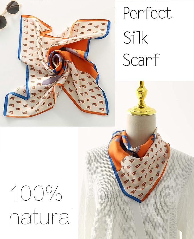 kcctoo 27.5" Mulberry Silk Feeling Head Scarf Women's Fashion Square Neck Satin Scarfs for Bag Hair Scarves Gift
