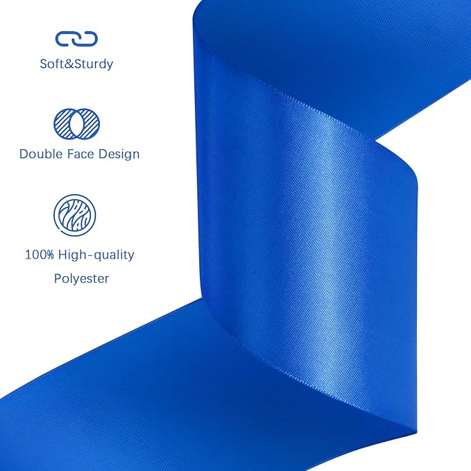 LEEQE Royal Blue Satin Ribbon 3 inch X 15 Yards Polyester Ribbon for Gift Wrapping Very Suitable for Weddings Party Hair Bow Invitation Decorations and More