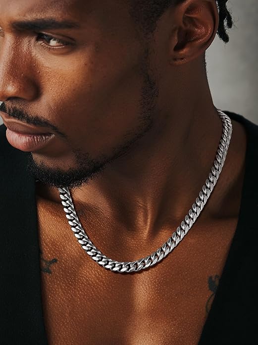 ChainsPro Chunky Miami Cuban Link Chains for Men,Stainless Steel Cuban Chain Necklace,4.8/6/10/14mm Width,No Tarnish& Thick Hip Hop Jewelry,18-30 inch Length, Black/Gold Plated/Silver,Send Gift Box