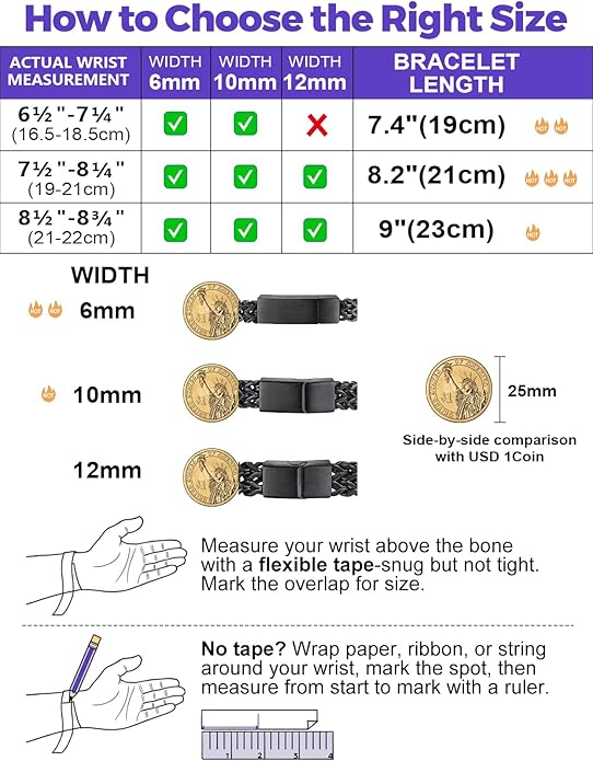 Richsteel Bracelets for Men 6mm/10mm/12mm Width Stainless Steel With Sturdy Clasp Franco Curb Chain Mens Bracelet 7.4/8.2/9 Inches Length