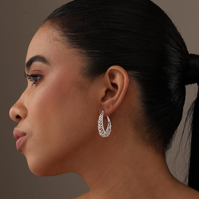 LeCalla 925 Sterling Silver Hoop Earrings | Women's Filigree Hoop Earrings | Openwork Mesh Filigree Cut Earring | Lightweight & Hypoallergenic Vintage Hoop Earrings for Women
