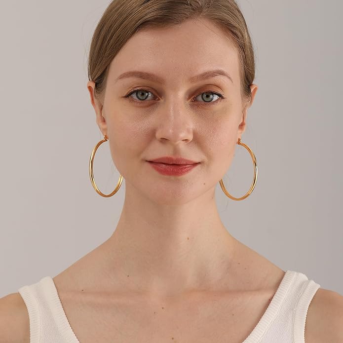 4mm Thick Gold Chunky Earrings Steling Silver Post Hoops Earrings For Women Hollow Tube Hoops Earrings Thick Gold Hoop Earrings Hypoallergenic Lightweight Gold Hoop Large Earrings 20/30/40/50/60MM