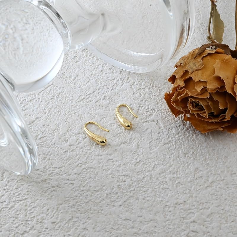 Tiny Pull Through Earrings Simple Sterling Silver 14K Gold Plated Earrings Minimalist Teardrop Threader Earrings for Women Trendy