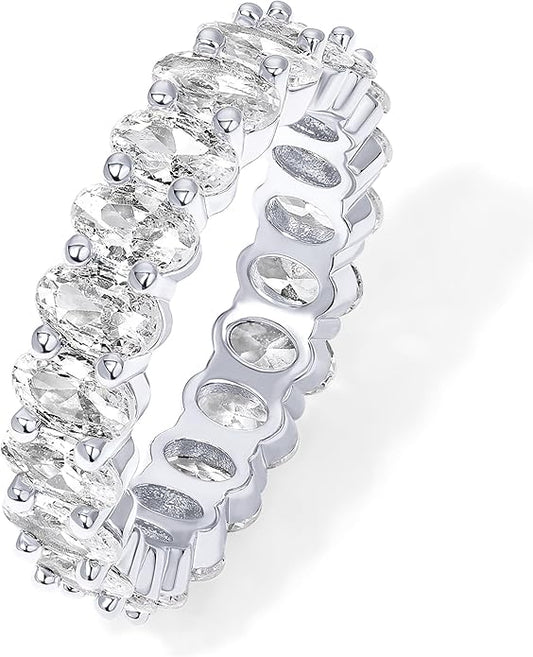 PAVOI 14K Gold Plated Rings - Oval Cubic Zirconia Love Ring and Eternity Ring - 5mm Stackable for Women