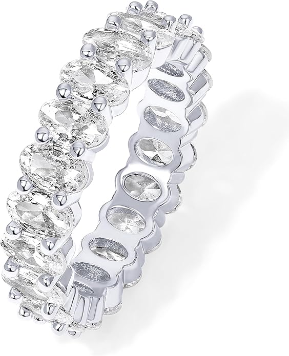 PAVOI 14K Gold Plated Rings - Oval Cubic Zirconia Love Ring and Eternity Ring - 5mm Stackable for Women