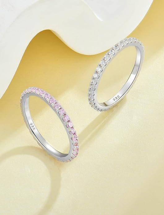 YL Stackable Ring 925 Sterling Silver Wedding Eternity Bands Birthstone Stacking Rings for Women
