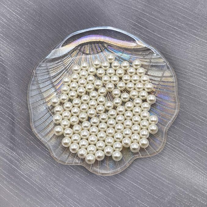 INSPIRELLE 1100pcs 8mm Ivory Polished ABS Undrilled Art Faux Pearls for Vase Fillers, No Hole Makeup Beads to Hold Brush Lipstick, Imitation Round Pearl Beads for Table Scatter Home Wedding Decoration