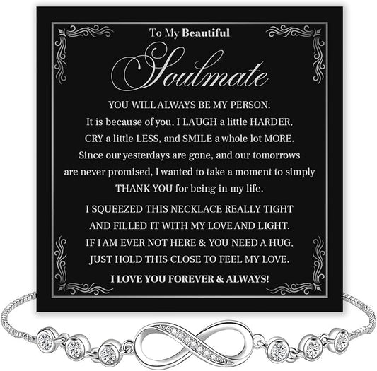 To My Soulmate Bracelet For Women With Heartfelt Message Card & Elegant Box, Bracelet For Girls, Soulmate Birthday, Wedding, Christmas Jewelry Gift From Boyfriend, Husband