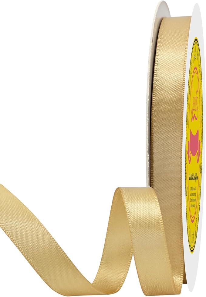 LEEQE Double Face Gold Satin Ribbon 1/2 inch X 50 Yards Polyester Gold Ribbon for Gift Wrapping Very Suitable for Weddings Party Hair Bow Invitation Decorations and More