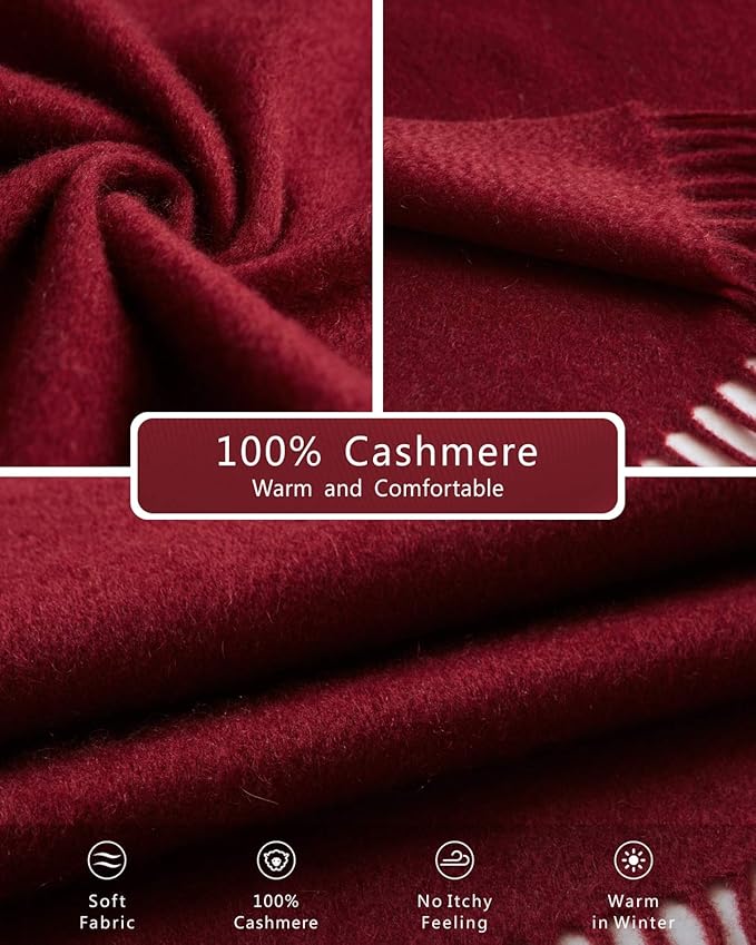 EURKEA 100% Cashmere 2025 Winter Scarf for Women Fringed Edges Warm & Soft Lightweight Solid/Plaid/Two-Tone Free Size