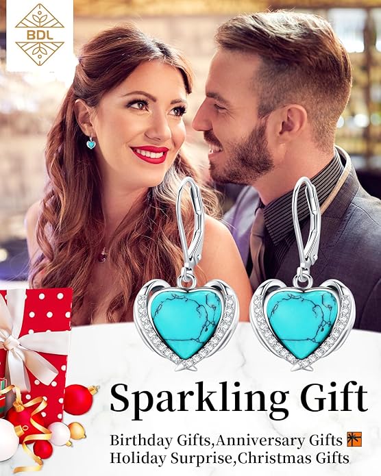 BDL Genuine Turquoise Jewelry for Women, Sterling Silver Earrings and Necklaces for Women, Leverback Dangle Drop Earrings Jewelry…