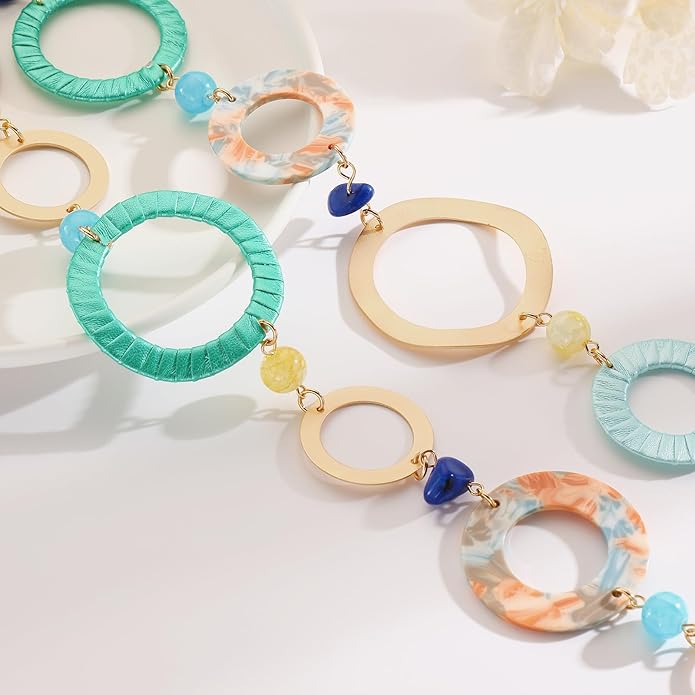 Bocar Layered Collar Necklace Statement Circle 2 Strand Chain Jewelry Necklaces Trendy for Women Gift