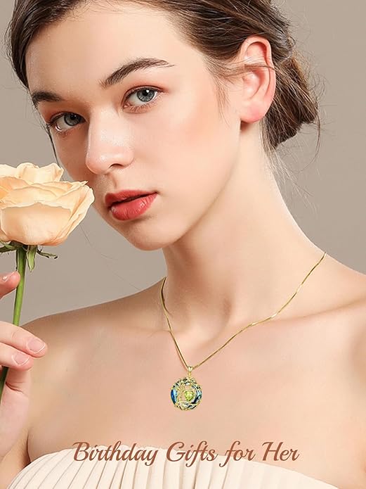TOUPOP Christmas Gifts Tree of Life Birthstone Necklace 925 Sterling Silver Pendant Austrian Crystal Jewelry Anniversary Birthday Gifts for Women Mom Her Wife