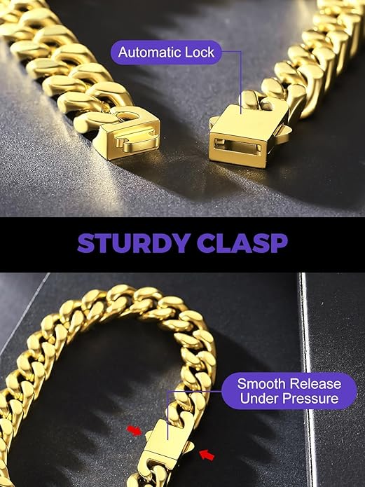 Richsteel 5/7/9/12mm Wide Miami Cuban Link Chain Bracelet for Men Women,Stainless Steel/Gold/Black Plated,7.4/8.2/9 Inch Length,Hip Hop Urban Street-wear Jewelry(Gift Wrapped)