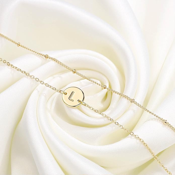 MONOZO Gold Initial Bracelets for Women Girls Christmas Gifts - Dainty 14K Gold Plated Layered Beaded Letter Initial Bracelet 26 Alphabet Disc Monogram Charm Bracelet Jewelry Christmas Gifts for Women